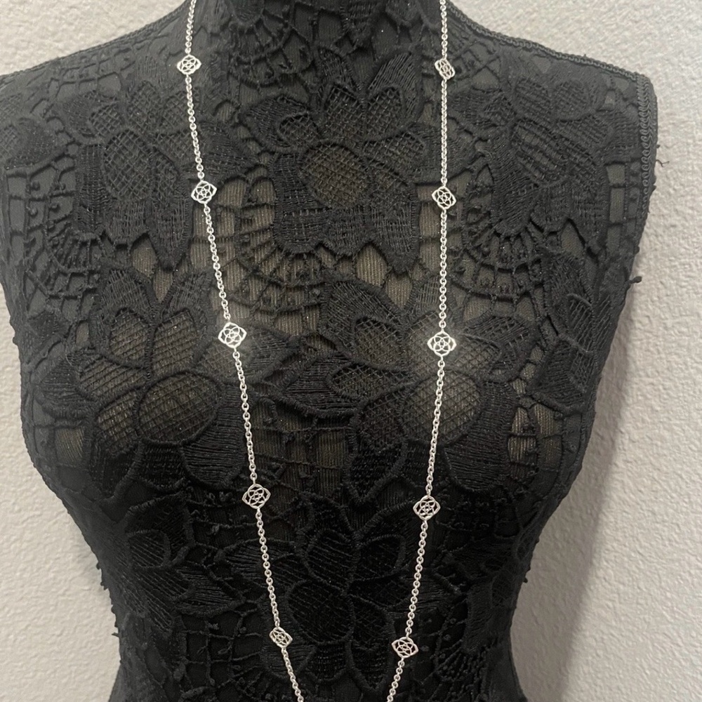 Kendra Scott Silver Long Necklace with Geometric Charms